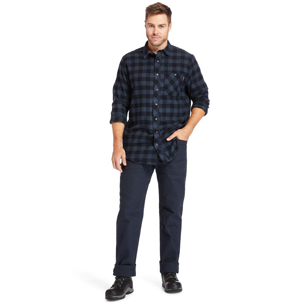 Timberland Πουκαμισα Ανδρικα Σκουρο Μπλε - Pro® Woodfort Mid-Weight Flex Flannel Work - Greece 62873